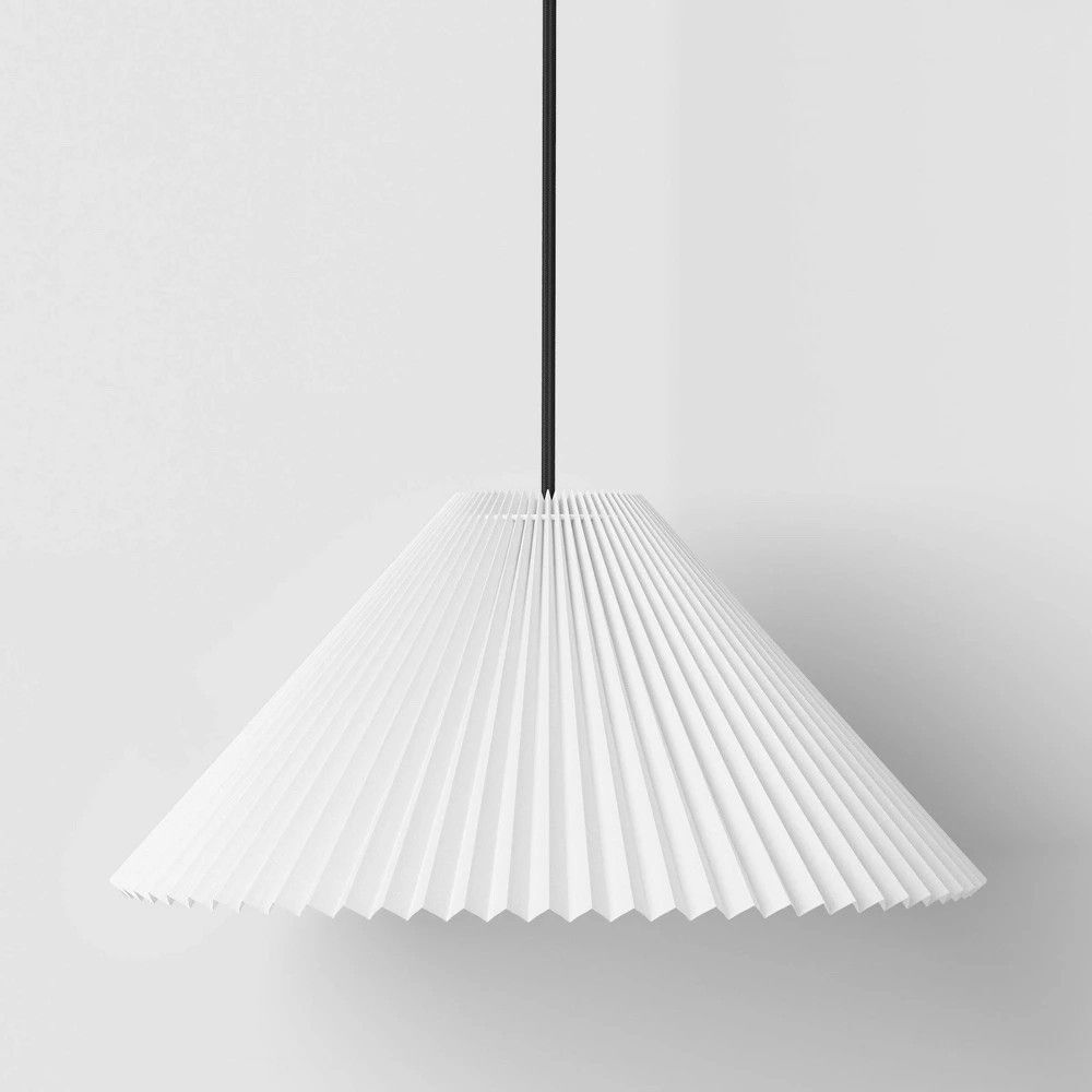 Room Essentials White Pendant Lamp Pleated Fabric Shade Ceiling Light New